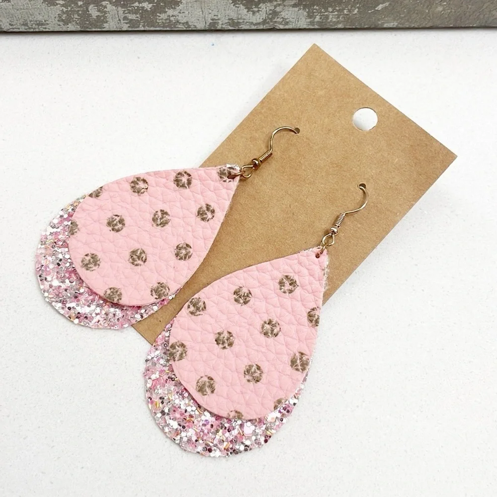 Polkadot print teardrop hand made earrings